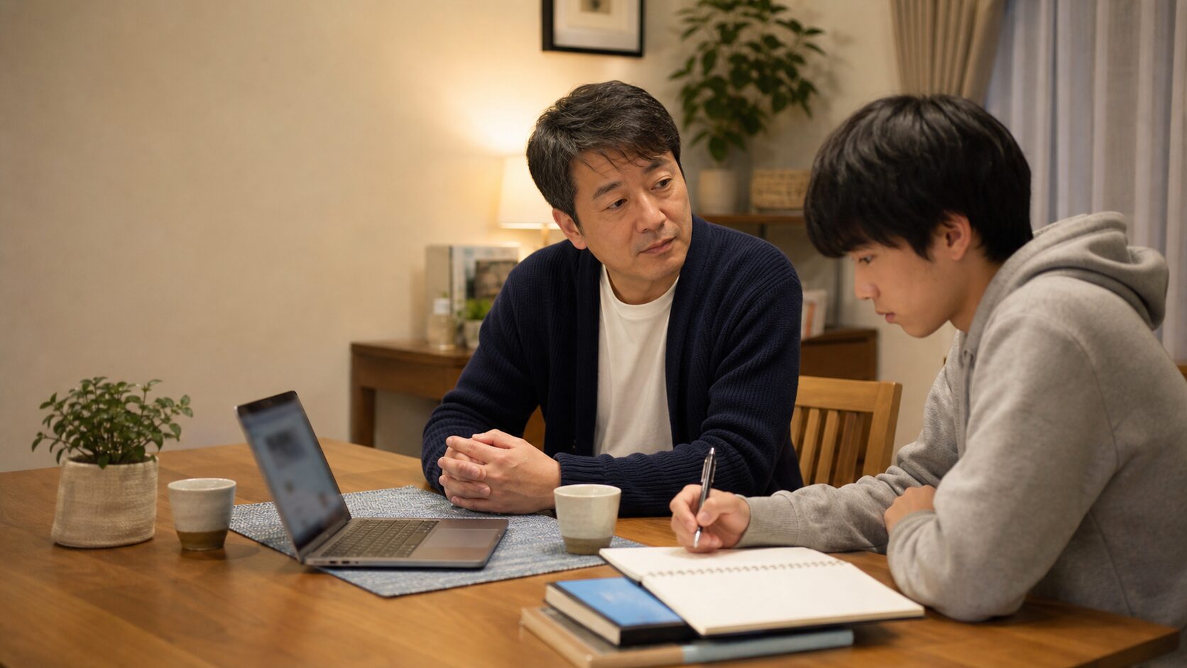 就活の話をすると黙る子どもに親が静かに寄り添う様子