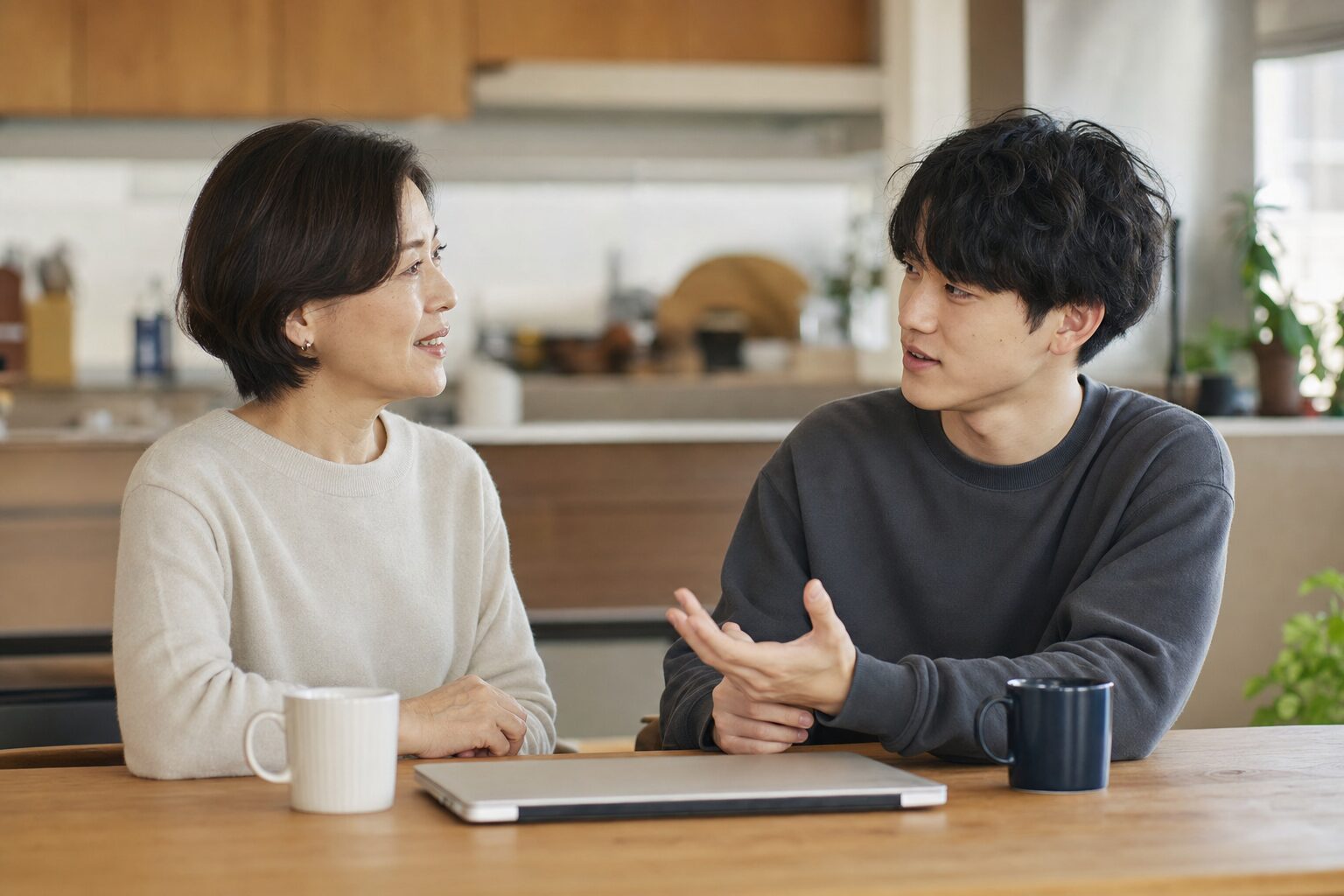 家庭でのAI利用ルールを話し合う親子