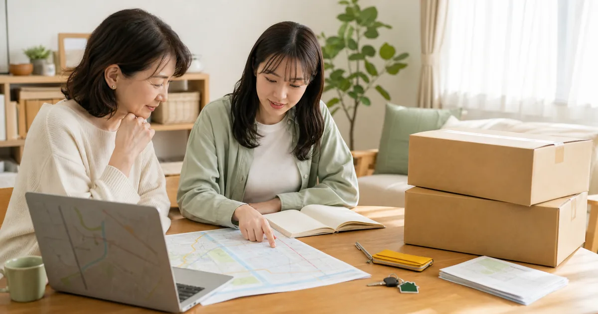 娘の県外就職に向けて勤務地や住居と費用を一緒に確認する家族