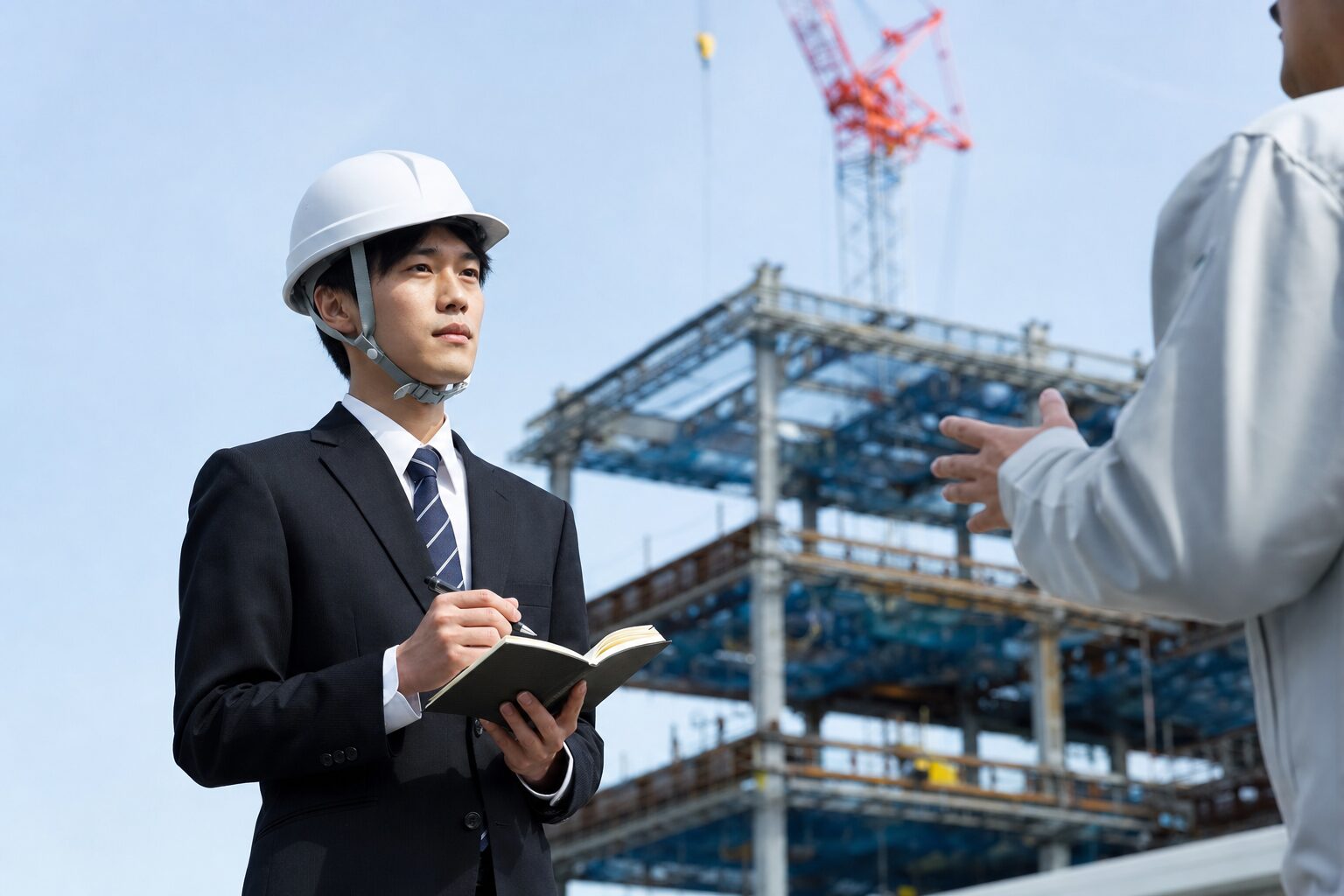 建設現場を見学する就活生のイメージ