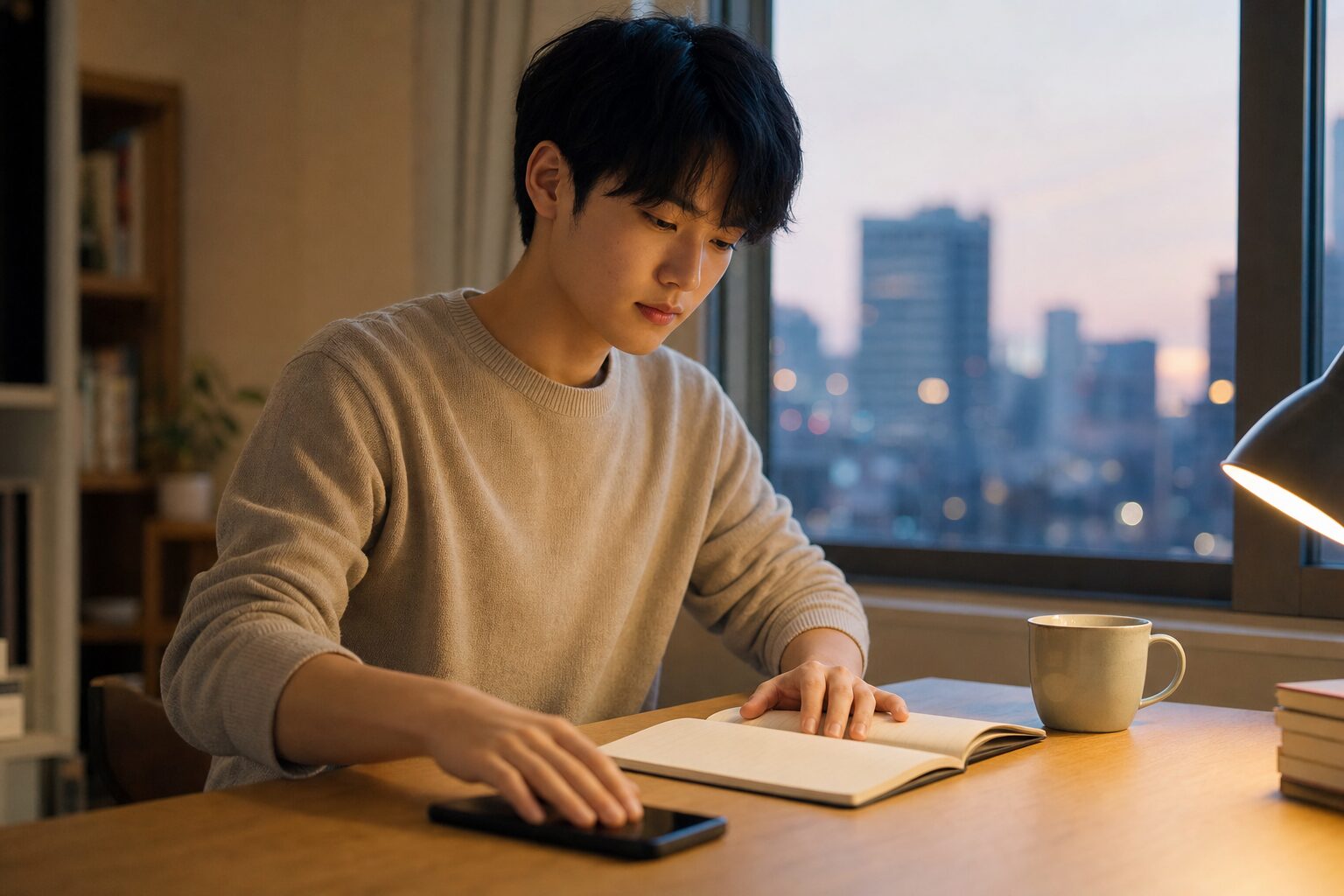 最終面接の結果を待ちながら机に向かう就活生のイメージ