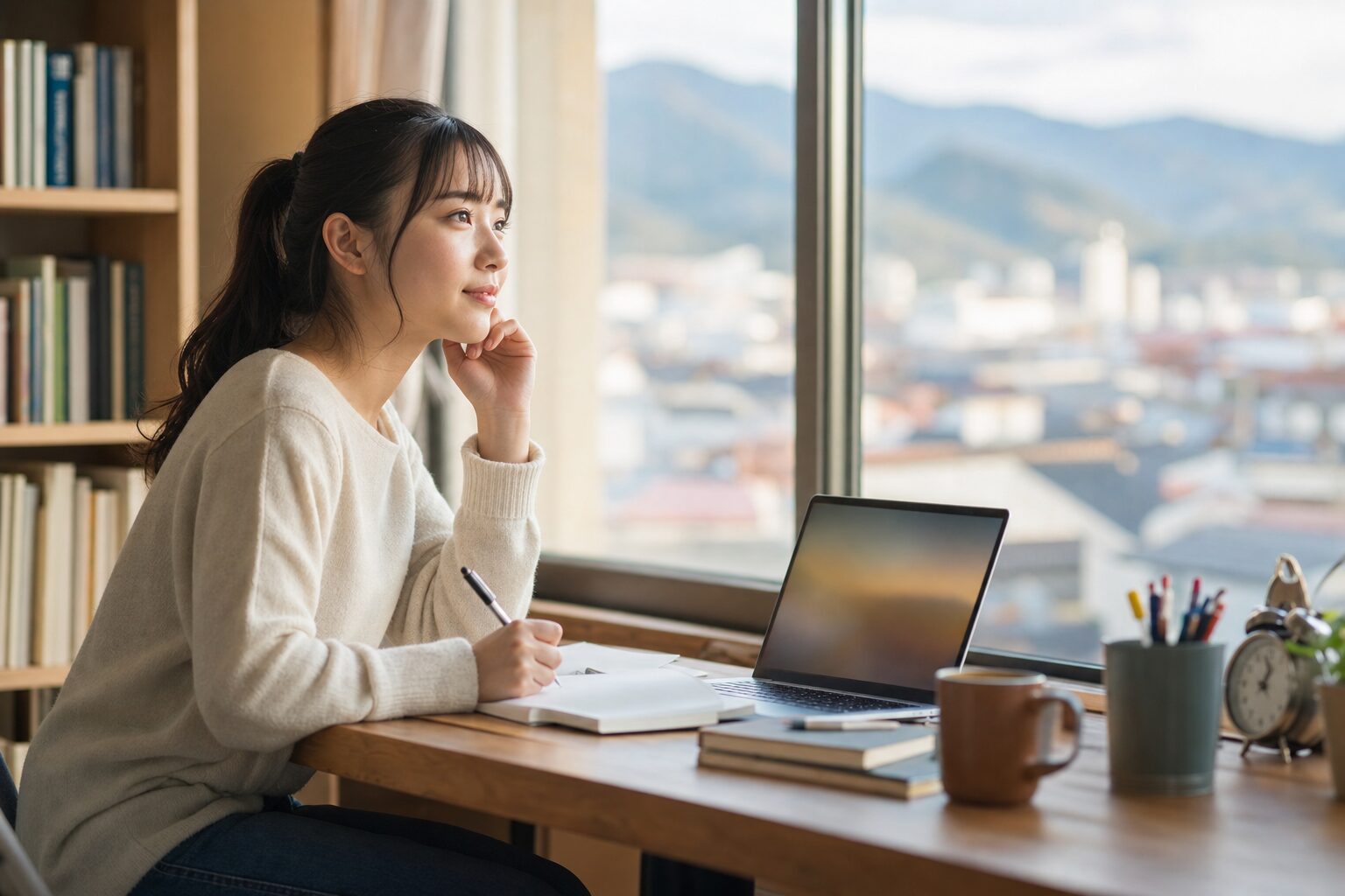 地元で働きたい志望動機を書き上げようとしている就活生のイメージ