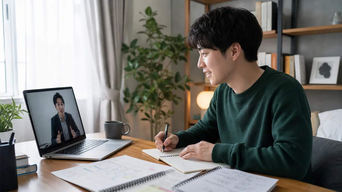 オンライン相談を受けながら一週間の就活計画を整理する大学4年生