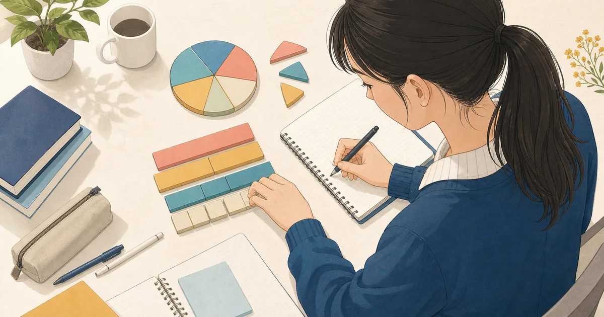 割合と比を図にしながらSPI対策をする就活生
